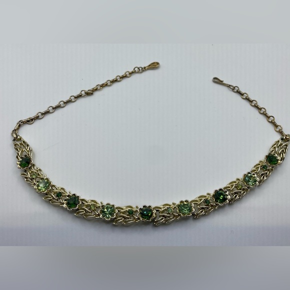 Coro Emerald & Peridot Green Rhinestone Choker  Necklace Hook Clasp - Picture 1 of 4